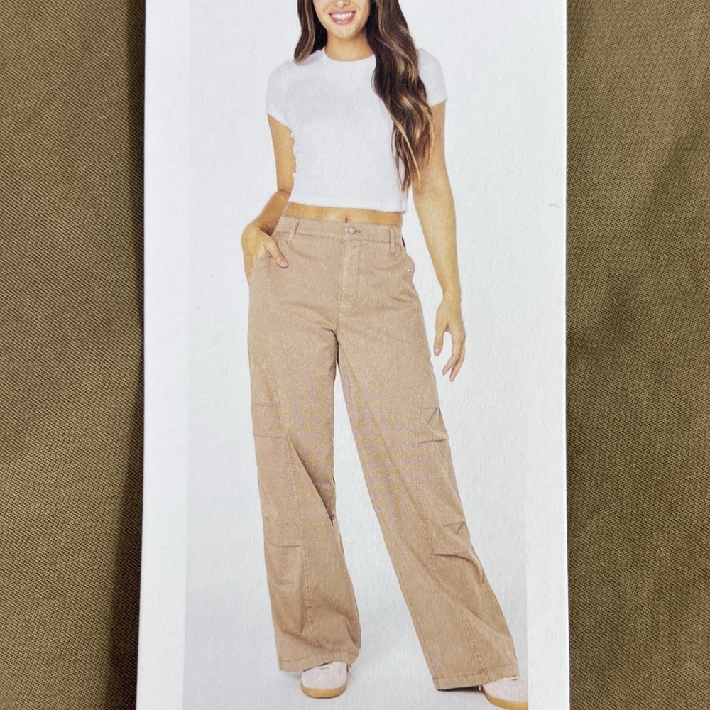 Celebrity Pink Seamed Wide Leg Pants 3XL Tan Brown High Rise NWT 40" Elastic